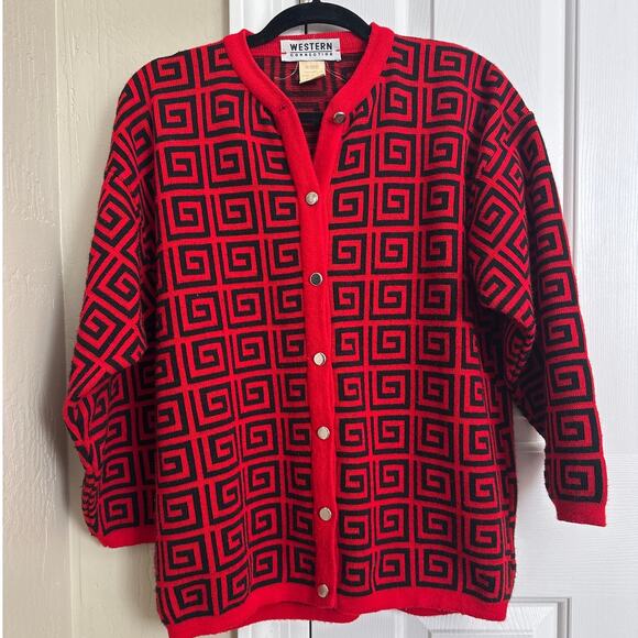 Vintage‎ Western Connection Geometric Print Cardigan Made in Italy Medium - Picture 1 of 5